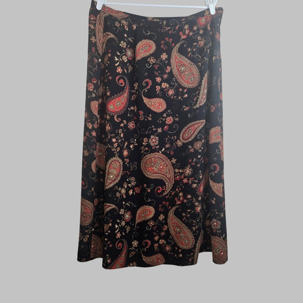 Vintage Paisley Floral Maxi Skirt 36"‎ Waist Black Red Long Boho Fairy Grunge